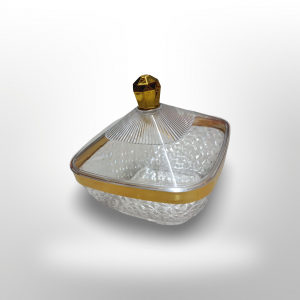 مضيفة اكريليك مثلج مربع وسط مع وسط ذهبي وغطاء رأس ذهبي - تمرية / جاط معمول